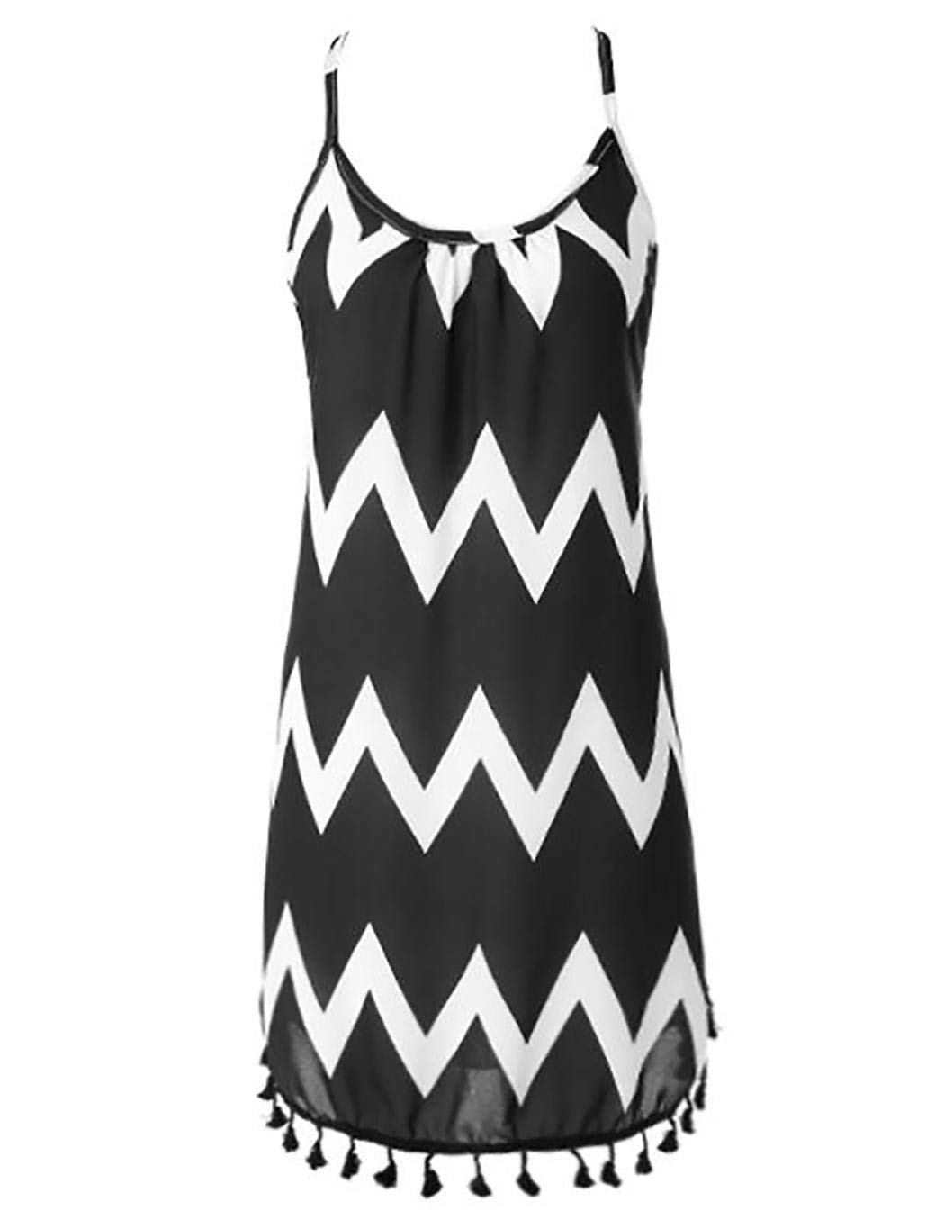 Dieron Women Summer Causal Chiffon Halter Dress Stripes Loose Sexy Dress,Black