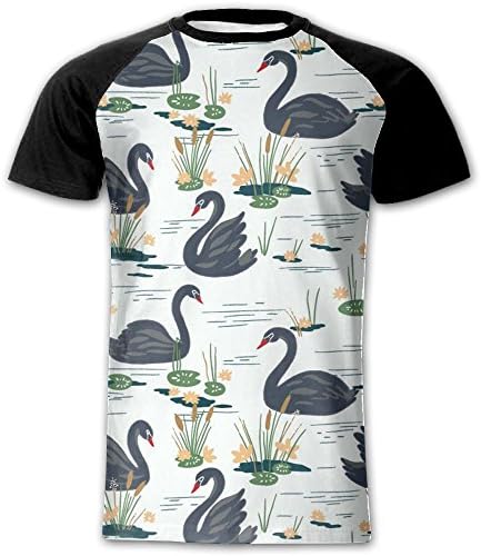 Digital Print Black Swans On Lake Mens Raglan T Shirt Quickdry Printing Short Sleeve Tee Sports Tee Shirt Medium
