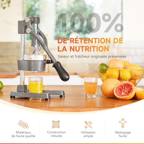 CO-Z Professional Manual Citrus Press Silent Stainless Steel Food Grade Grinder Juice Press Orange Lime Lemon Apples Fruit, Grey