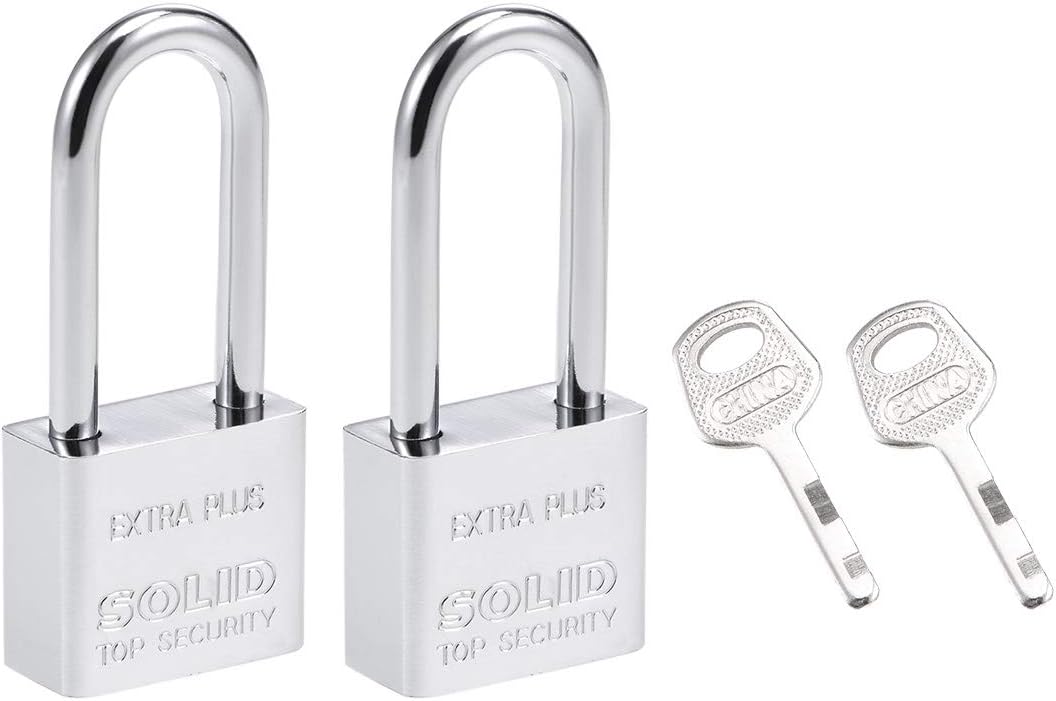 sourcing map Steel Padlock, Keyed Alike, 30mm Wide Chrome Finish Harden Long Shackle, 2Pcs