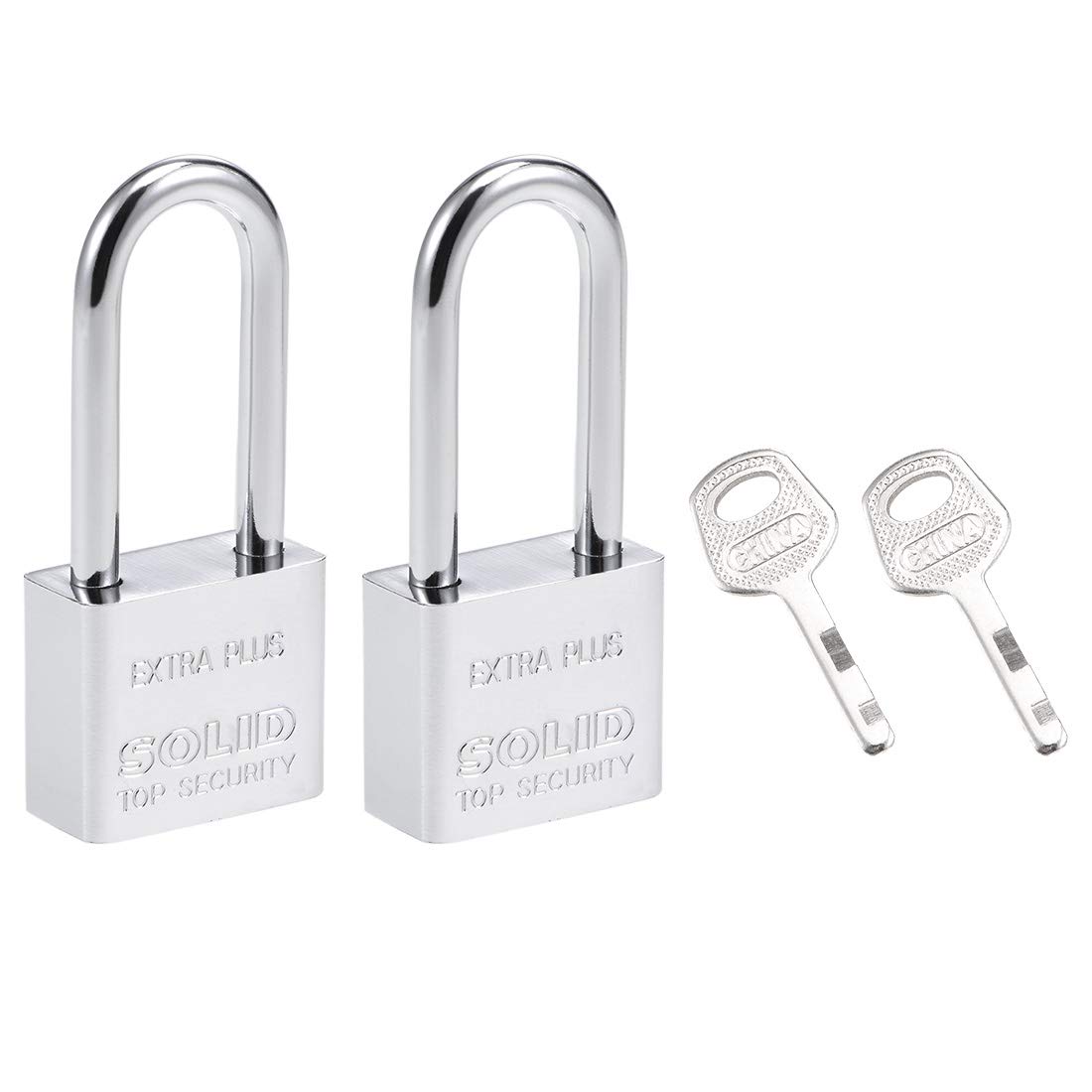 sourcing map Steel Padlock, Keyed Alike, 30mm Wide Chrome Finish Harden Long Shackle, 2Pcs