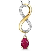 Gem Stone King 925 Silver and 10K Yellow Gold Red Ruby and Lab Grown Diamond Pendant Necklace for Women | 1.28 Cttw | Gemstone July Birthstone | Oval 6X4MM | With 18 Inch Chain