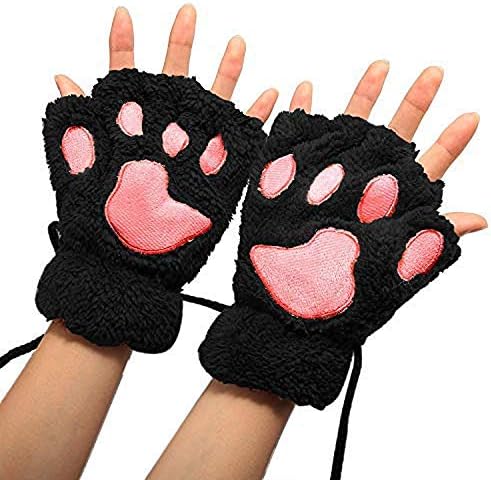 IEnkidu Women Bear Plush Cat Paw Claw Glove Soft Winter Gloves