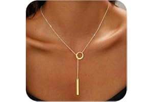 Hergory Necklaces for Women, Dainty Layered Lariat Necklace 14k Gold Silver Plated Y Shaped Beaded Chain Non Tarnish Drop Nec