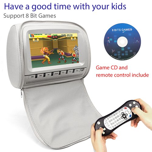 9 inch 1080P Car Headrest DVD Player Video Monitor with Leather Cover Zipper IR Wireless Headphones Games for Kids Road Trips Entertainment System (Touch Screen, Grey) - Thumbnail 4