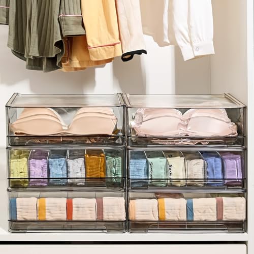 24-Cell Underwear & Sock Organizer - Stackable Drawer Divider for Bras, Ties & Belts - Closet Storage Box with Pull-Out Functionality - Multi-Item Closet Organizer Solution
