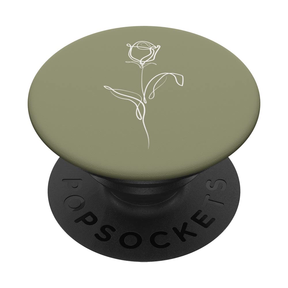 Roses Flower Minimal Line Art Abstract Pastel Olive PopSockets Swappable PopGrip