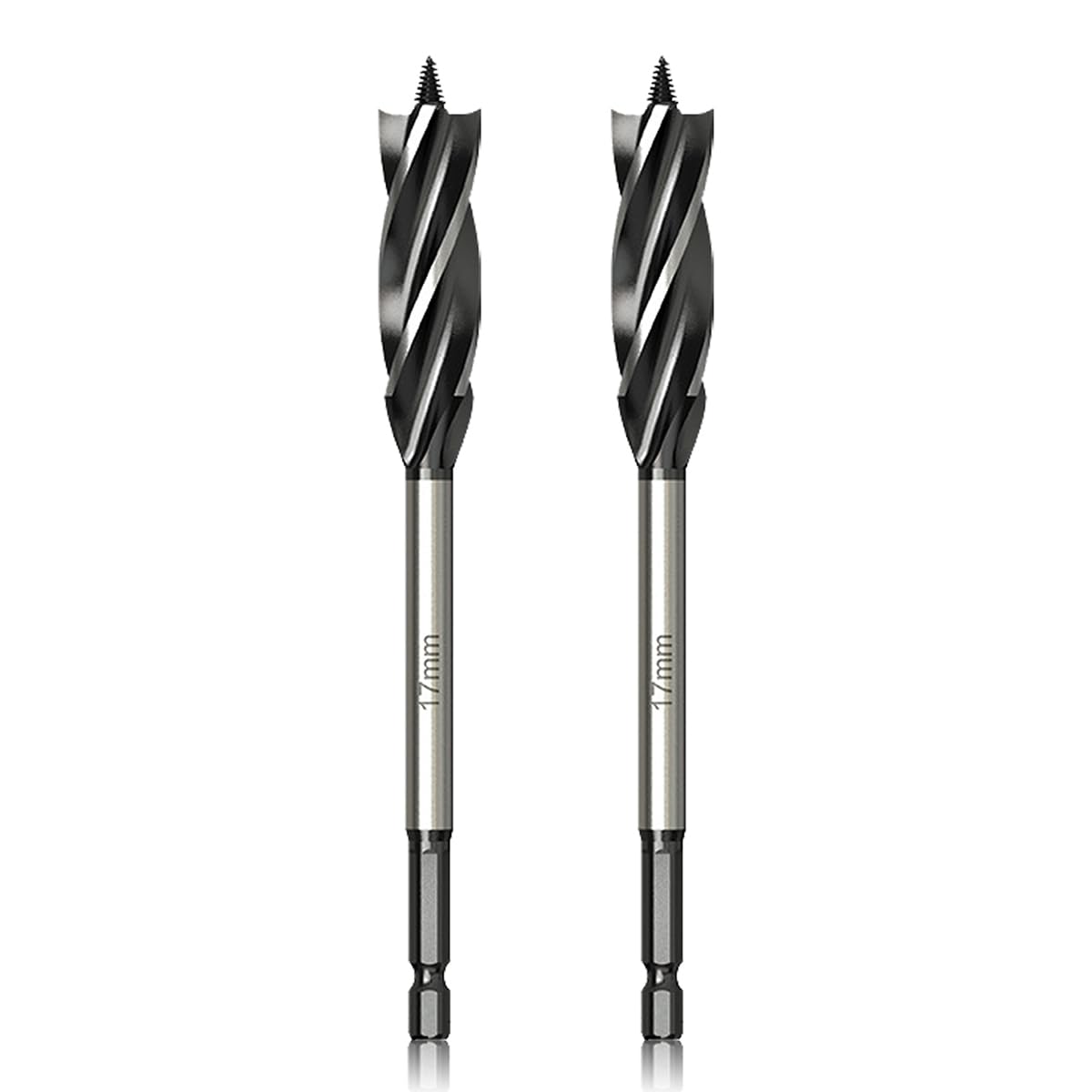 Meccion Wood Drill Bit 17mm x 165mm x 2pcs Professional Self Feed Speed Auger Woodworking Hole Drill Bit with 1/4 Inch Hex Shank