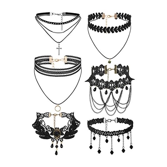 Oidea-6pcs-Womens-Velvet-Lace-Sexy-Gothic-Punk-Cross-Pendant-Chokers-Multistrand-Choker-Necklace-for-Party-Cosplay