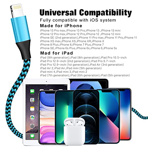 [Apple MFi Certified] iPhone Charger 3 Pack 6FT USB Lightning Cable Fast Charging Nylon Braided iPhone Charger Cord Compatible with iPhone 13/12/11 Pro Max/XS MAX/XR/XS/X/8/7/Plus/6S/6/SE/5S/iPad