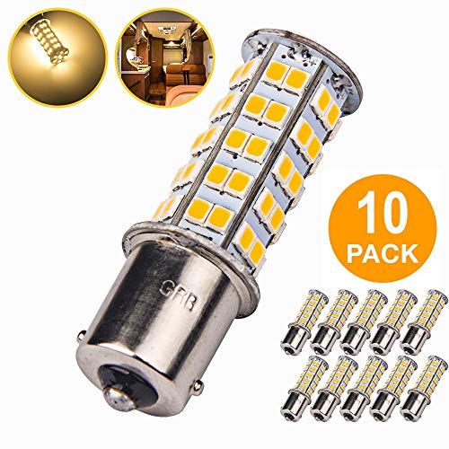 10 Pcs Extremely Super Bright 1156 1141 1003 BA15S 68-SMD LED Replacement Light Bulbs for RV Indoor Lights(10-Pack, Warm White (3000K-3500K Color Temputure))