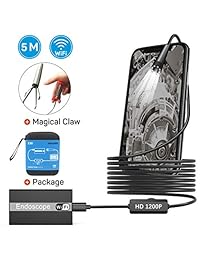 Endoscopio WiFi, 1200P Semirrígido, cámara de inspección con boroscopio inalámbrico, 2.0MP HD, cámara con serpiente impermeable con 8 LEDs ajustables para Android, teléfono inteligente iOS, sistema operativo MacBook con estuche portátil 16.5 pies
