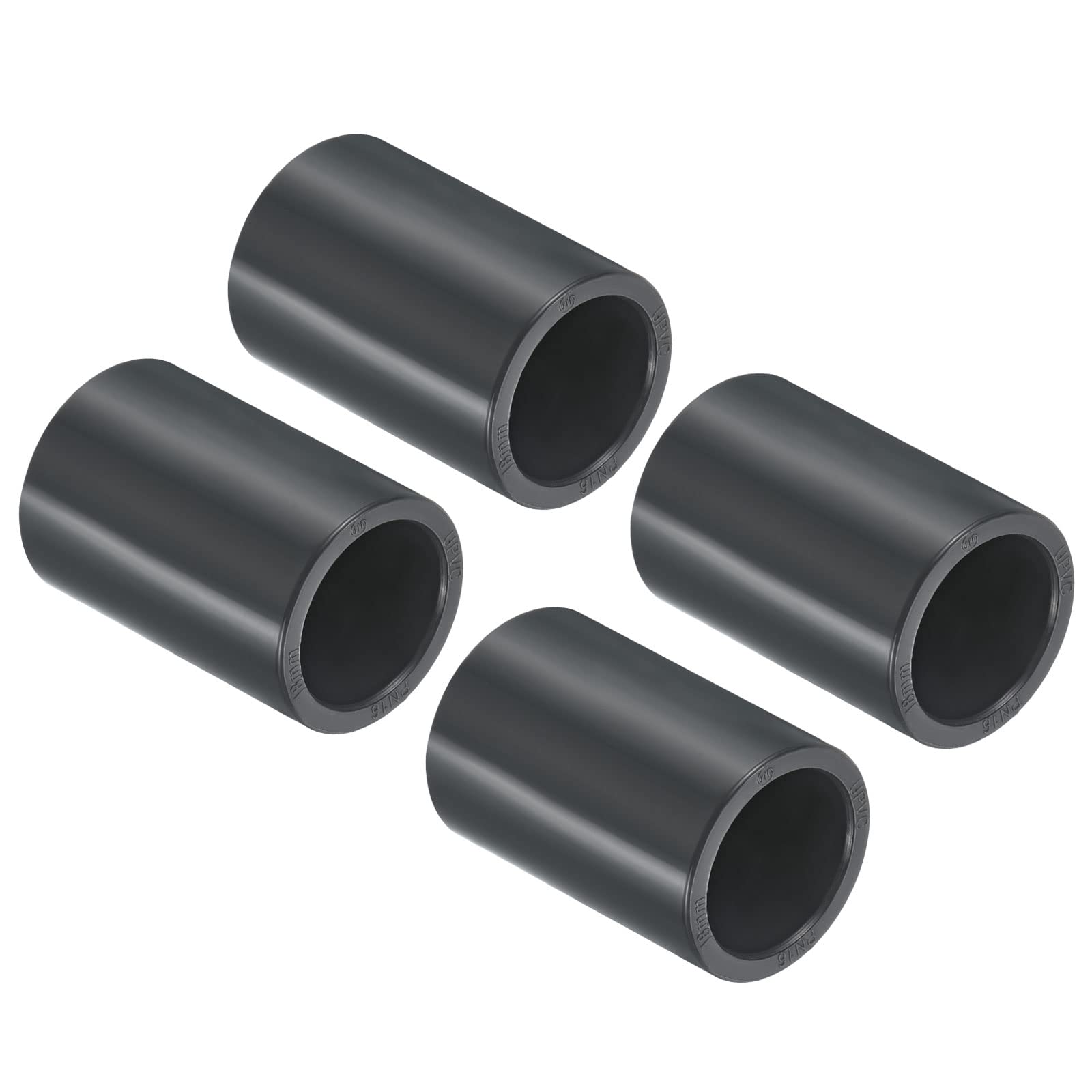 PATIKIL UPVC Pipe Fitting 18mm 0.71 Inch Socket, 4 Pack Straight Couplings Adapter Connector, Dark Grey