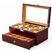 Yaohai Wooden Watch Box, 20 Slots Glass Top Wood Watches Display Case Jewelry Storage Organizer with 20 Removable Soft Cushions for Men Women