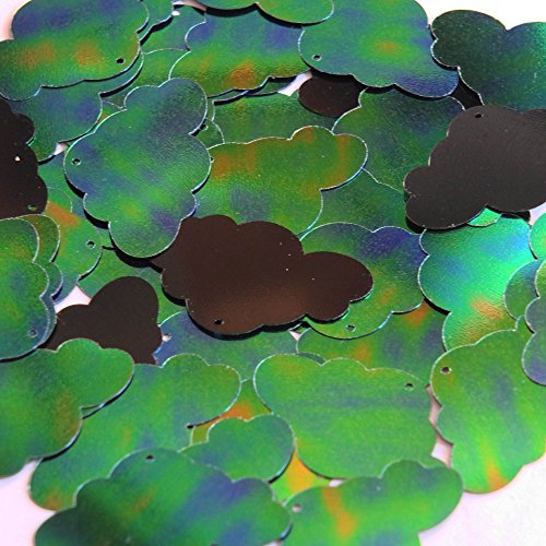 Green Jungle Sequin Cloud 1.5 inch Rainbow Iridescent Metallic Couture Paillettes. Made in USA. For embroidery, costume, embellishment