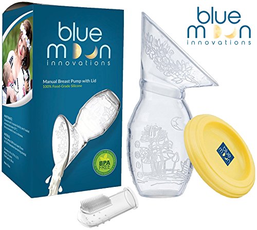 Manual Suction Hands-Free Breast Pump with Lid - Ultra-Flexible Silicone - Portable Milk-Saver Design Ideal for Travel and Collecting Letdown While Breastfeeding - Bonus Finger Toothbrush