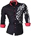 Jeansian Men's Slim Fit Long Sleeves Casual Shirts Z030 Black XL