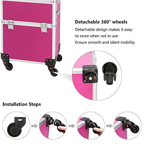 mefeir 3 in 1 Rolling Makeup Train Case, Aluminum Makeup Travel