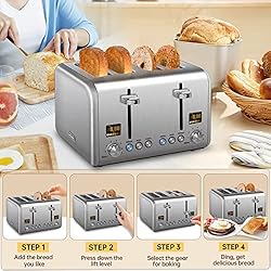 SEEDEEM 4 Slice Toaster, Stainless Steel Bread