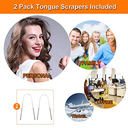 Tongue Scraper, Tongue Cleaner 2 Pack Surgical Stainless Steel Rustproof Tongue Scrapers Effective Reusable Lifetime Scraper for Plaque and Bacteria Removal, Fresh Breath - New