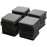 MONKEY SUN 60 Pack 4 x 4 Inch Gorgeous Black Slate Stone Coasters Bulk Square Slate Stone Cup Coaster for Drink Bar Kitchen Home, Handmade Natural Rough Edge, Set of 60