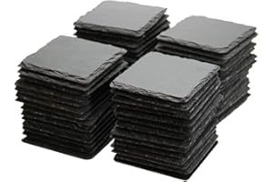 MONKEY SUN 60 Pack 4 x 4 Inch Gorgeous Black Slate Stone Coasters Bulk Square Slate Stone Cup Coaster for Drink Bar Kitchen Home, Handmade Natural Rough Edge, Set of 60