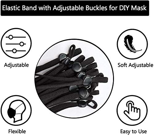 100 Pieces Sewing Elastic Cord with Adjustable Buckle for Face Mask, High Stretchy Earloop Fabric Tie Lanyard Rope for DIY Sewing & Crafts (Black)
