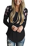 Ebbizt Womens Floral Print Long Sleeve Crewneck Blouse Top T shirts(S-XXL)