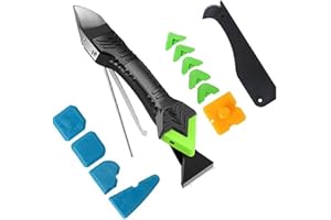 Caulking Tool 5 in 1, Silicone Caulking, Grout Removal Sealant Finishing Tool with Grout Scraper, 5 Exchange Silicone Pads, S