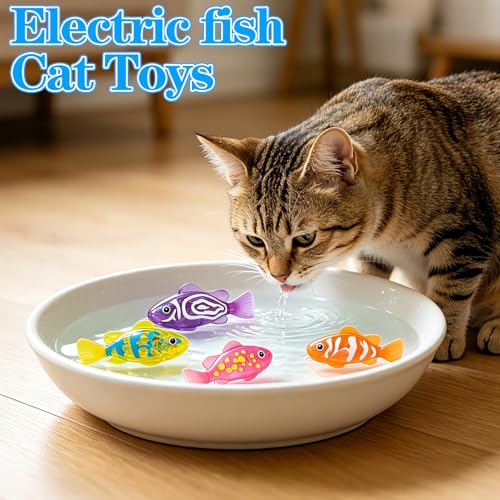 AM ANNA Magic Swimming Fish Toy Water-Activated Robotic, Glowing Light-Up Fish Interactive, 4PCS Pink Yellow Purple Orange with Seaweed, Floating Wagging Tail for Bathtub Pool Cat (4 Fish)