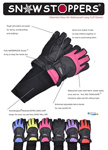 SnowStoppers Waterproof Ski & Snowboard Winter Kids Gloves (XX-Small Ages 3-5, Fuschia)