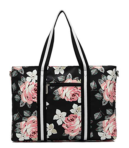 kayond-Laptop-Tote-Bag-bis-zu-173-Zoll-Canvas-Rose-Multifunktions-Arbeit-Reise-Einkaufen-Duffel-Laptoptasche-mit-Griff-Kompatibel-Notebook-MacBook-Ultrabook-Computer17-Zoll-Schwarze-Rose