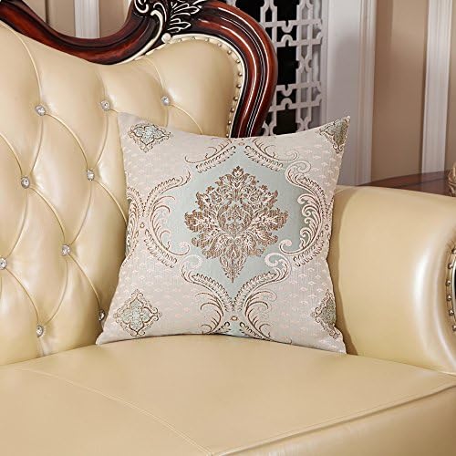MochoHome Luxurious Jacquard Square Decorative Euro Throw Pillow Cover Case Pillowcase Cushion Sham - 26" x 26", Blue