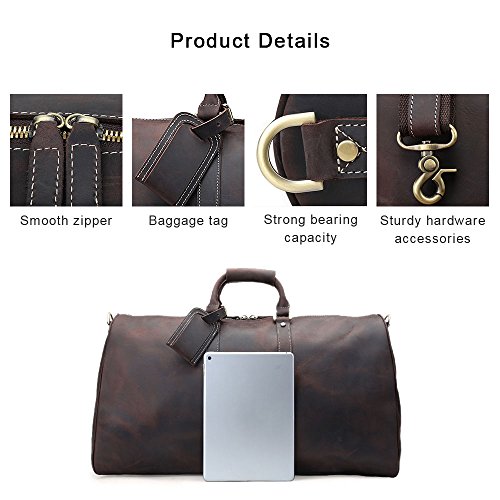 BAIGIO Vintage Leather Travel Duffle 17 Inch Weekend Bag Gym Bags Carry On Duffel Tote Luggage for Men (Dark Brown)