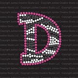 Zebra Letter D Iron On Rhinestone Crystals and Pink Rhinestud T-Shirt Transfer by Jubilee Rhinestones