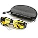 LVIOE Wrap Around Style Polarized Night Vision Driving Glasses to Fit Over Regular Prescription Glasses (Matte black, Yellow)
