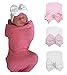 Gellwhu Newborn Hospital Hats Baby Girls Boys Beanies Cap Bow No Scratch Mittens Set