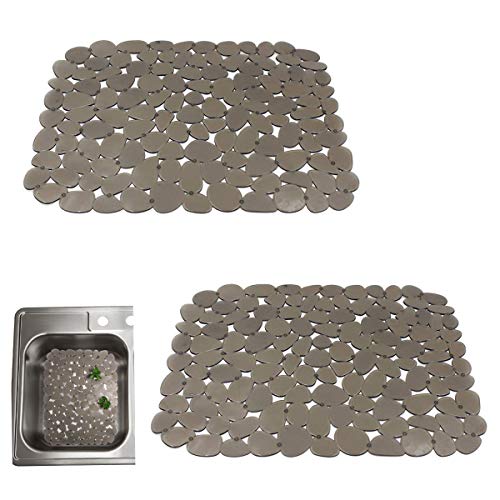 Quable Sink Drainer Mat,Kitchen Sink Mat Protector PVC Protects Glass Pebble Brown (2 PACK) - Thumbnail 6