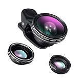 Lentes para móviles TaoTronics Kit de Lentes Ojo de pez, Marco y Gran angular, Super Wide 0.4x, Fish Eye 180 grados, macro 10X, 3 en 1 para iOS y Android Smartphones Inteligentes
