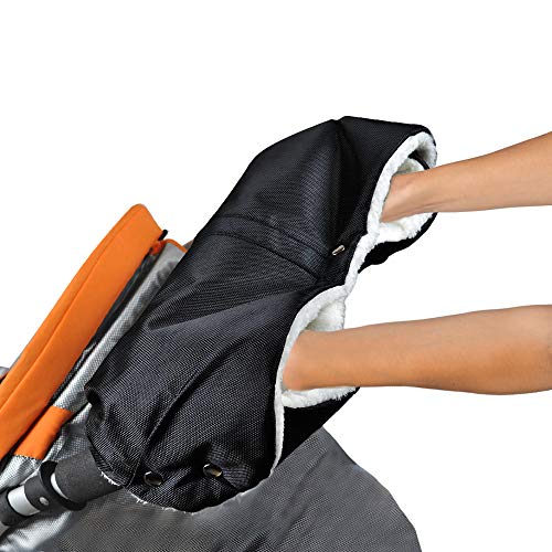 Fleece Stroller Hand Muff Winter Warmer Gloves,Baby Stroller or Jogger Thick Plush Warm Gloves Flannel Windproof Pram Handlebar Cover Mitten Bunting Bag Winter Gift for Parents and Caregiver (Black)