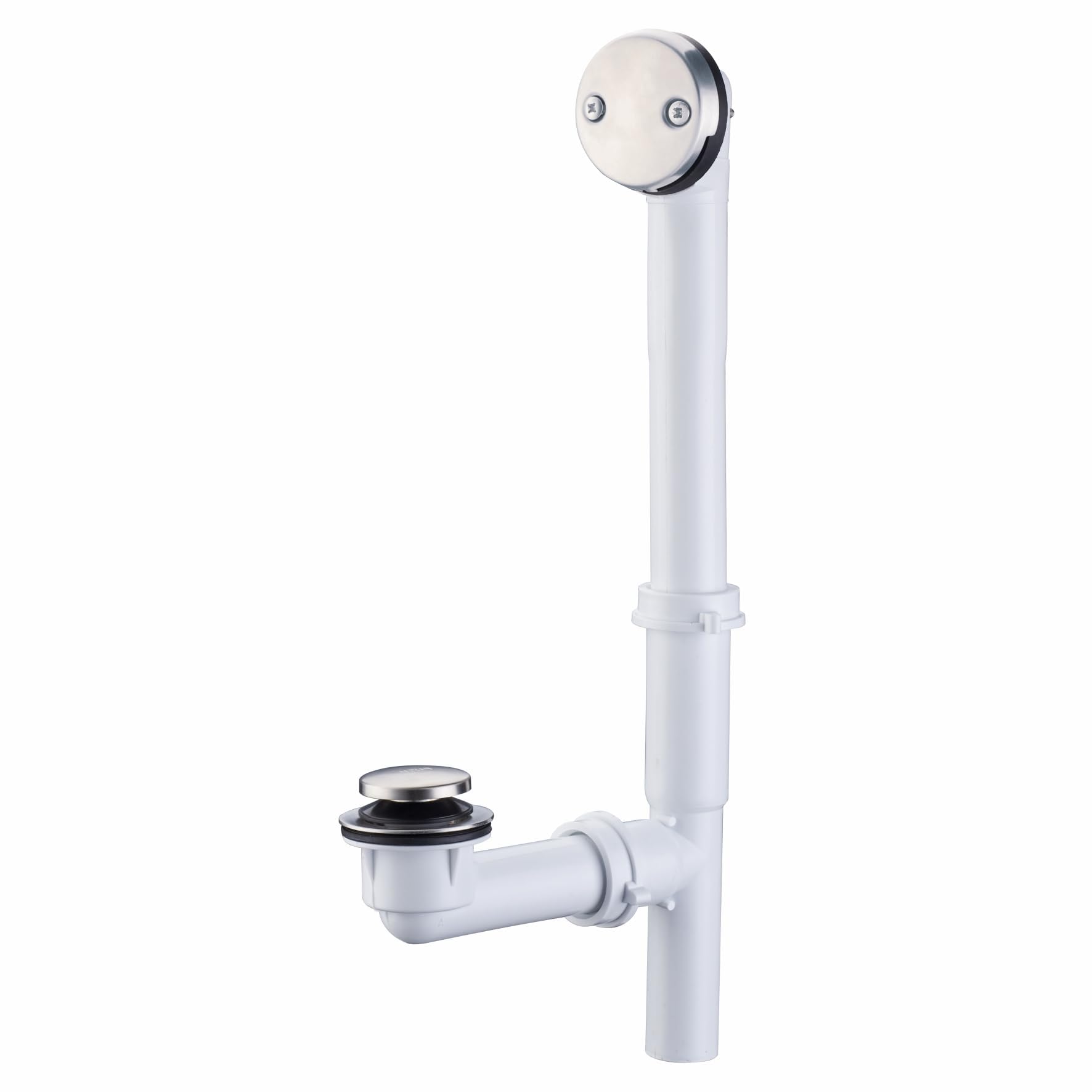 Photo 1 of Brushed 1-1/2" Tubular Bath Drain Kit with Tip Toe Bathtub Drain Stopper, Wellup Tub Drain Kit Bath Waste and Overflow Cover, PVC Plastic Pipe for Standard Size Tubs, Brushed Nickel