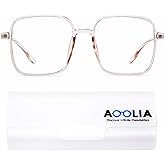 AOOLIA Square Reading Glasses Oversized Full Rim Spectacles Trendy Blue Light Blocking Reader Eyeglasses Lightweight Eyewear