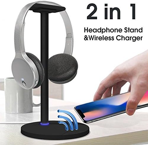 Electrigoods Headphone Holder with Wireless Charging Stand,2in1 Fast Charging Dock and Headset Mount Wireless Charger,Quick charging for iPhone X,8,8 Plus,Galaxy Note8,S8,S8+,S7 Edge,S7,Note5,Black