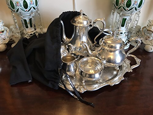 tarnishSTOP, Luxury Anti-Tarnish Cloth Bag for Silver Storage, Silverplate, Sterling, Jewelry, Flatware, Holloware, Black, 13"x10". Made in USA