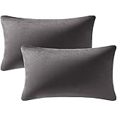DEZENE Lumbar Pillow Covers 12x20 Dark-Grey: Pack of 2 Cozy Soft Velvet Rectangular Modern Luxury Decorative Throw Pillow Cases for Sofa Couch Living Room Bed Home Decor