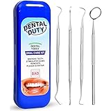 Dental Duty Hygiene Kit, Calculus and Plaque Remover Set, Stainless Steel Tarter Scraper, Tooth Pick, Dental Scaler and Mouth Mirror, Dentist Home Use Tools, Blue