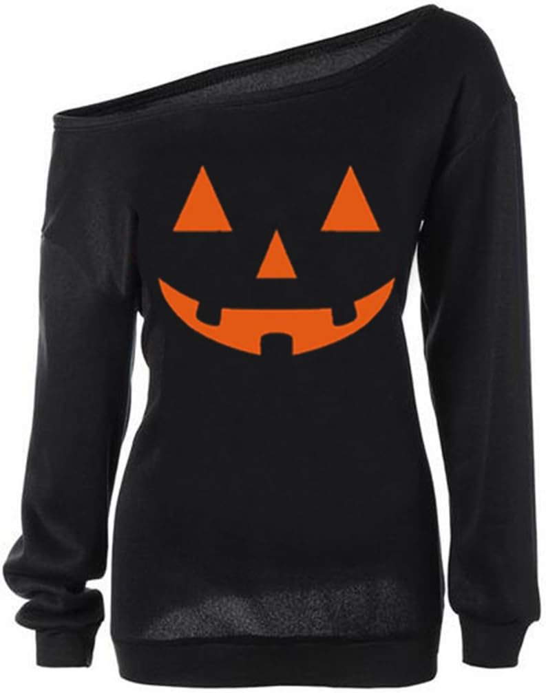 lymanchiWomen Slouchy Shirts Halloween Pumpkin Long Sleeve Sweatshirts Pullover