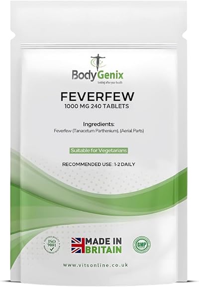 Bodygenix Feverfew 1000mg Tablets 240 Count Natural Headache Relief
