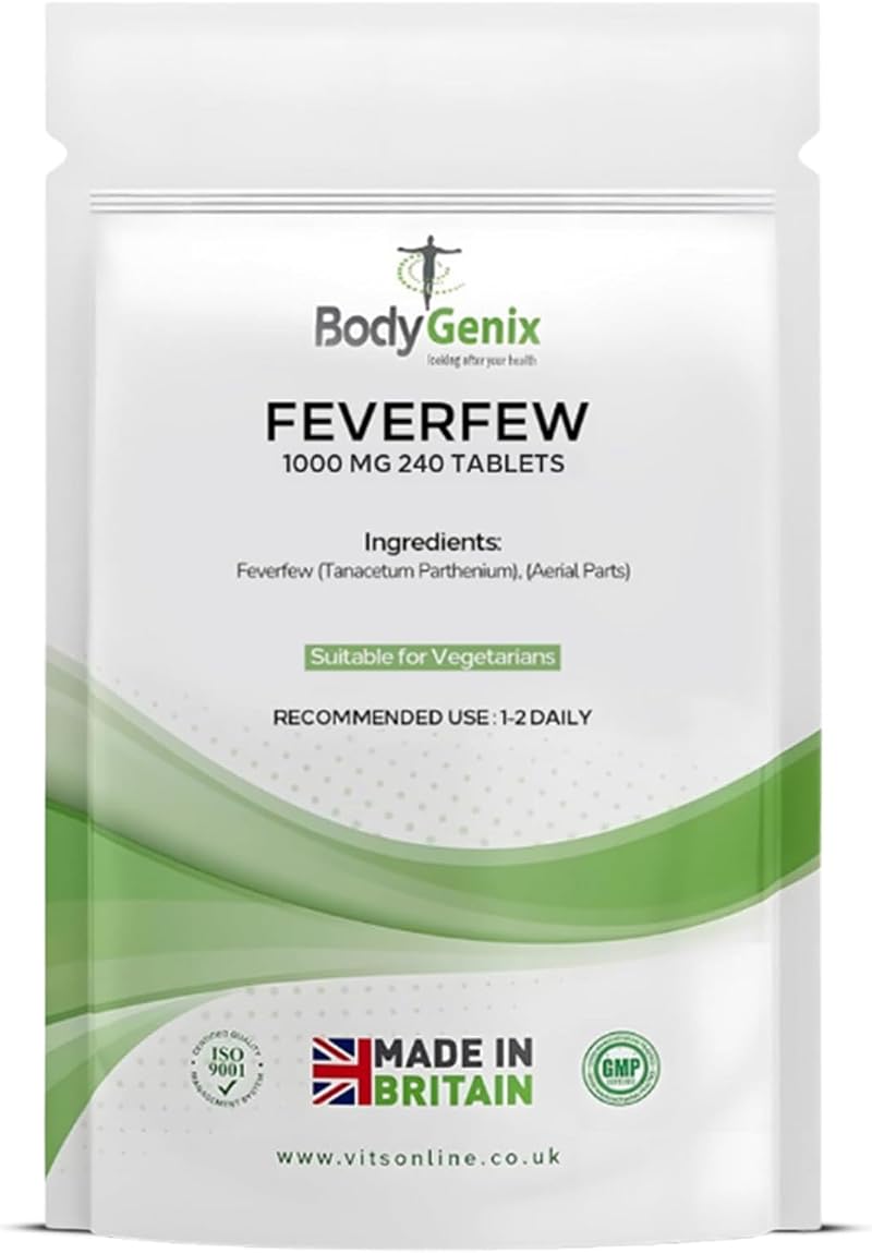 Bodygenix Feverfew 1000mg Tablets 240 Count Natural Headache Relief