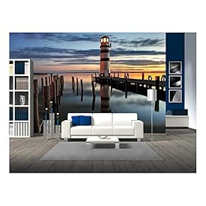 Lighthouse at Night in Austria - Removable Wall Mural | Self-Adhesive Large Wallpaper - 66x96 inches